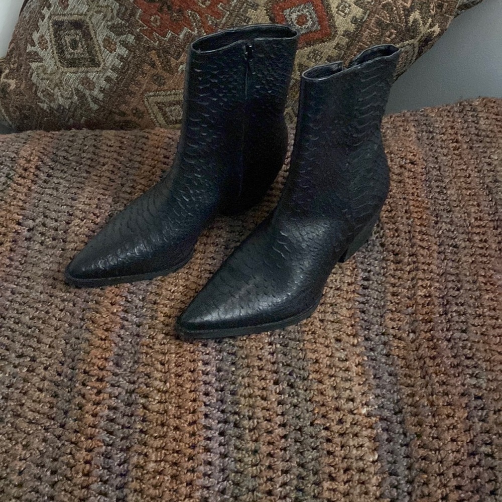Franco Sarto Black Croc-Embossed Heeled Boots